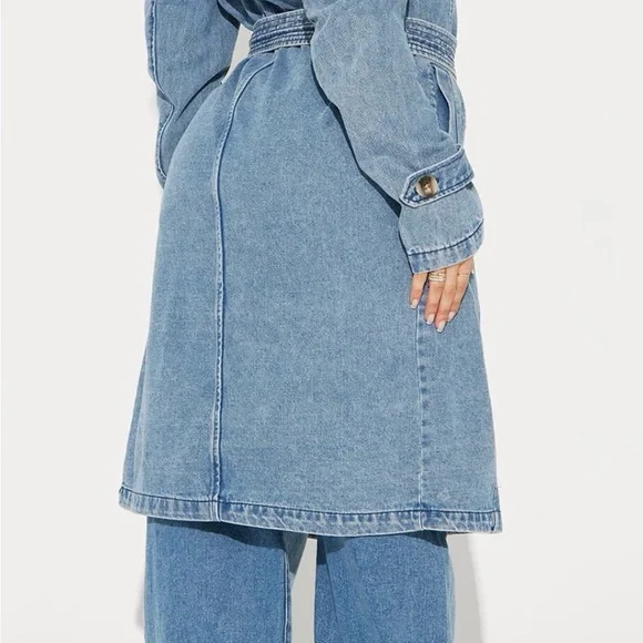 Fashion Nova Medium Blue Denim Trench - Picture 5 of 6